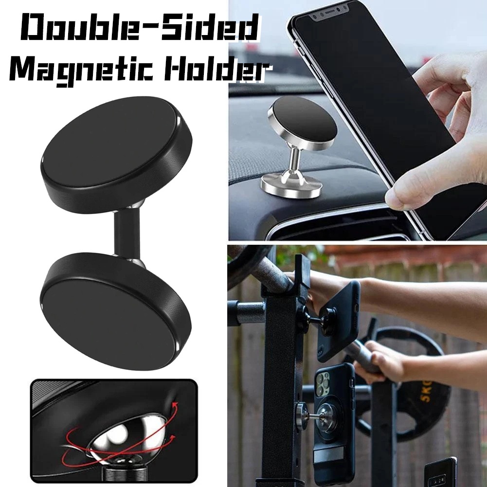 Portable Dual Magnet Phone Holder Universal Dudukan Hp Dashboard Mobil Tempelan Handphone Magnet Dua Sisi360° Angle Adjustable Phone Grip Gym Hands-Free Aksesoris