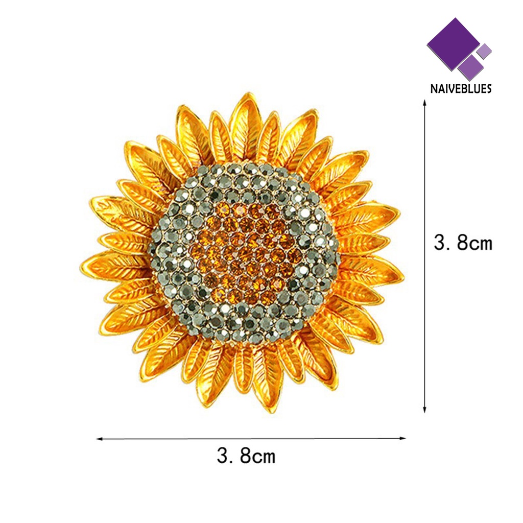 &lt; Naiveblues &gt; Bros Bunga Matahari Berkilau Pakaian Dekorasi Berlian Imitasi Bunga Pin Realistis Stainless Sunflower Pin Pakaian Perhiasan