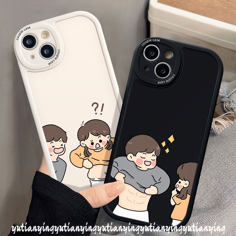 IPHONE Kreatif Lucu Otot Perut Anak Laki-Laki Perempuan Case Kompatibel Untuk Iphone11 13 12 14 Pro Max 7Plus 6 7 6s 8plus XR XS X Max SE 2020 Pasangan Shockproof Soft Silicone Lovers Phone Cover