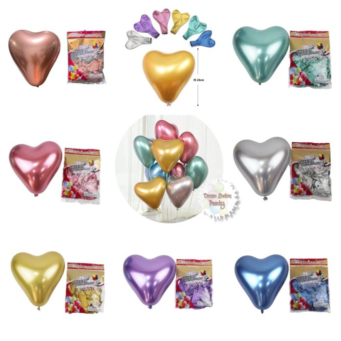 Balon Latex Metalik Chrome Love / Latex Chrome Bentuk Love 12inch