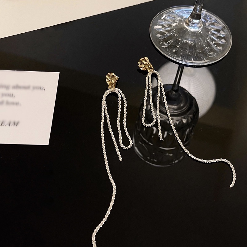 S925 Perak Jarum Sederhana Panjang Su Anting-Anting Masih Kepribadian Tidak Teratur Geometris Anting-Anting Niche Desain Baru Pasang Anting-Anting