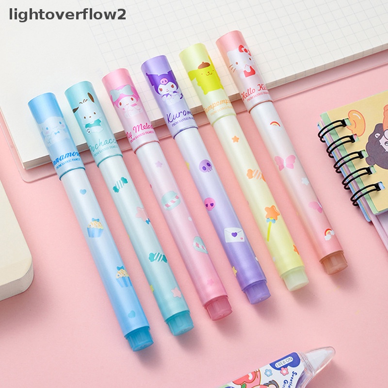[lightoverflow2] 6pcs/set Sanrioed Fluorescent Pen Kawaii Siswa Alat Tulis Mark Pulpen Kepala Miring Anime My Melody Kuromi Pochacco Anak Perempuan Hadiah [ID]