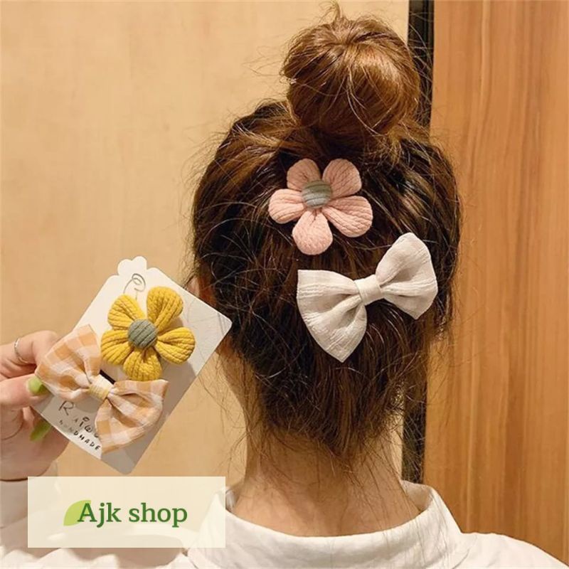 Jepitan Karakter Bunga Pita Set 2Pcs Jepit Anak Perempuan Cewek Korea Lucu