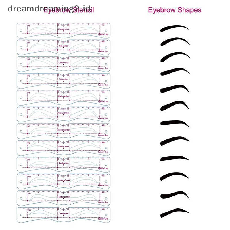 (drea) 12pcs Reusable Eye Brow Drawing Guide Set Stensil Alis Makeup Card Kit//