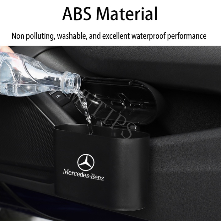 Mercedes Benz Tempat Sampah Mini Portabel Mobil Gantung Tutup Flip Dustbin Back Seat Waterproof ABS Kotak Penyimpanan Organizer Untuk EQE EQC W207 W211 W205 W212 W204 W220 W206 W124 W213 W218 W222