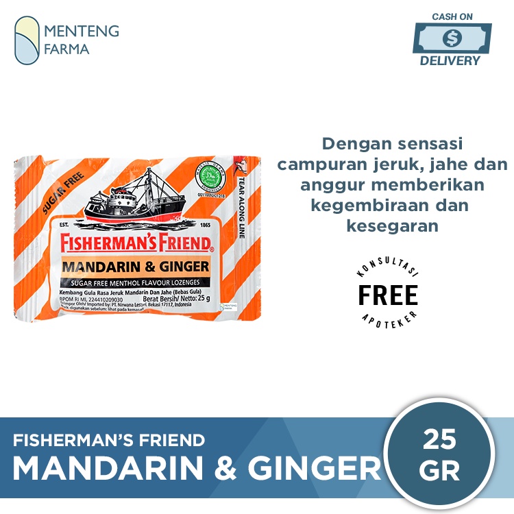 Fisherman's Friend Mandarin &amp; Ginger Sugar Free - Permen Pereda Tenggorokan