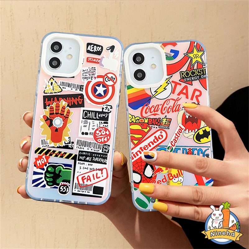 IPHONE Marvel Avengers Alliance Phone Case Kompatibel Untuk Iphone14 13 12 11 Pro Max X Xr Xs Max8 7 Plus SE 2020 Laser Silikon Soft Case Dua Lapisan Shockproof Cases Cover Pelindung