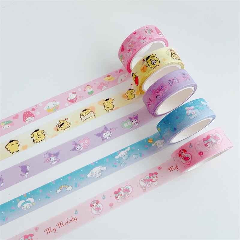 5m/roll Ins Style Tearable Tape Paper Kartun Anjing Bahasa Inggris Smiley Face Handbook Scrapbooking Bahan Stiker