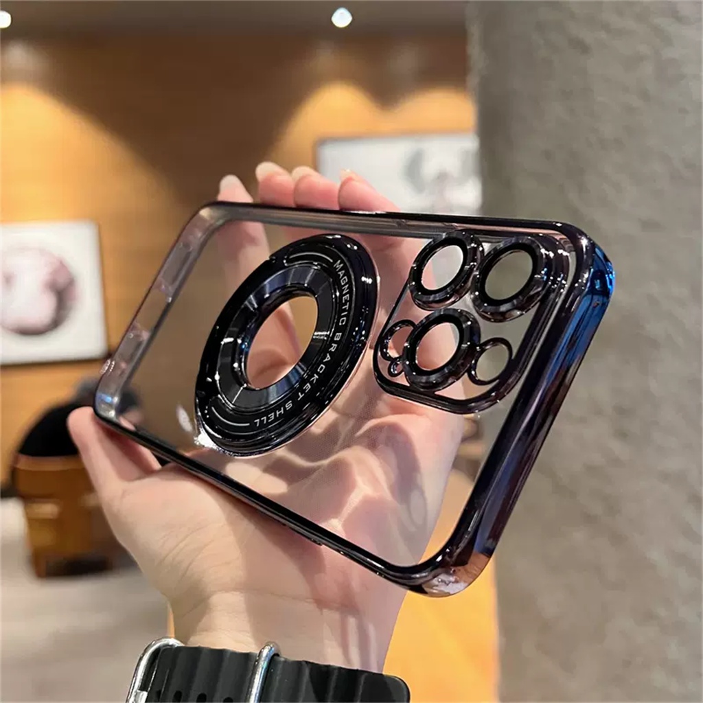 Casing stand Lipat Mewah iphone 14 pro Max14 plus case Iphone12 13 pro max Pelindung Kamera lens plating TPU shockproof protection soft back cover