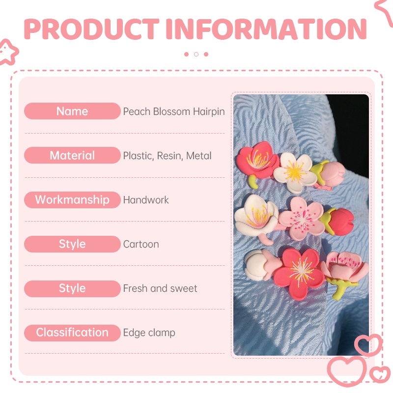 Jepit Rambut Bunga Wanita Korea Persik Merah Muda Gadis Manis Klip Samping Segar Aksesoris Rambut - SG