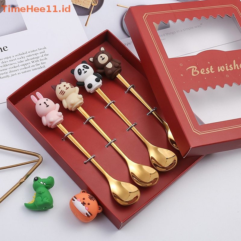 Timehee 4 Pcs Gold Cutlery Coffee Sendok Teh Buah Garpu Susu Kopi Sendok Pengaduk Makanan Penutup Kue Tools Cutlery Gift ID