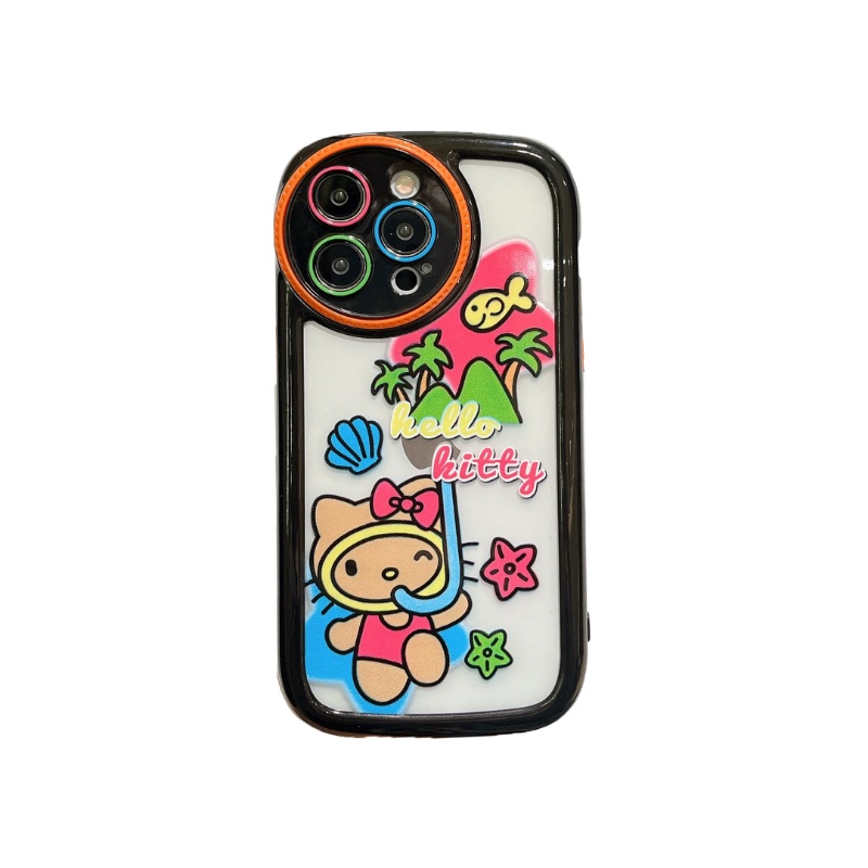 IPHONE Casing Hp Kartun Hello Kitty Cocok Untuk Iphone14 13 12 11 Pro Max All Inclusive Warna Kontras Case Silikon Komik Cewek