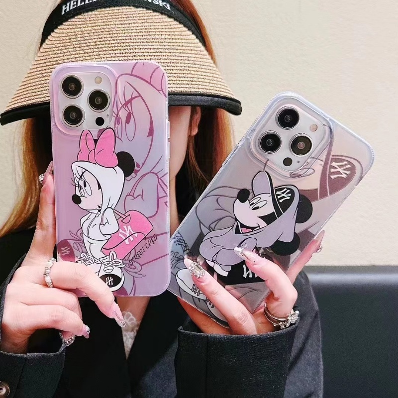 IPHONE Casing Ponsel Mickey Minnie Cocok Untuk Iphone14 13 11 12 Pro Max 14Plus Paket Lengkap Kontras INS Gaya N &amp; Y Kartun Frosted Phone Case