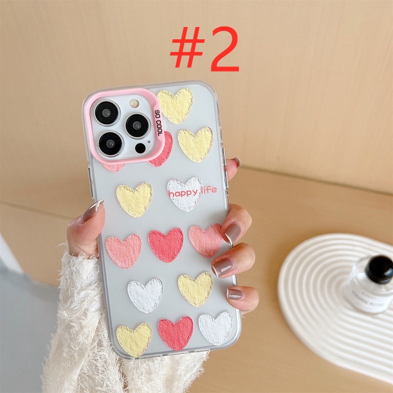 Happy Life Colorful Love Skin Feel Soft Case HP iP iPhone 12 13 14 Pro Max 11 Woman Girl FTD Casing Apple