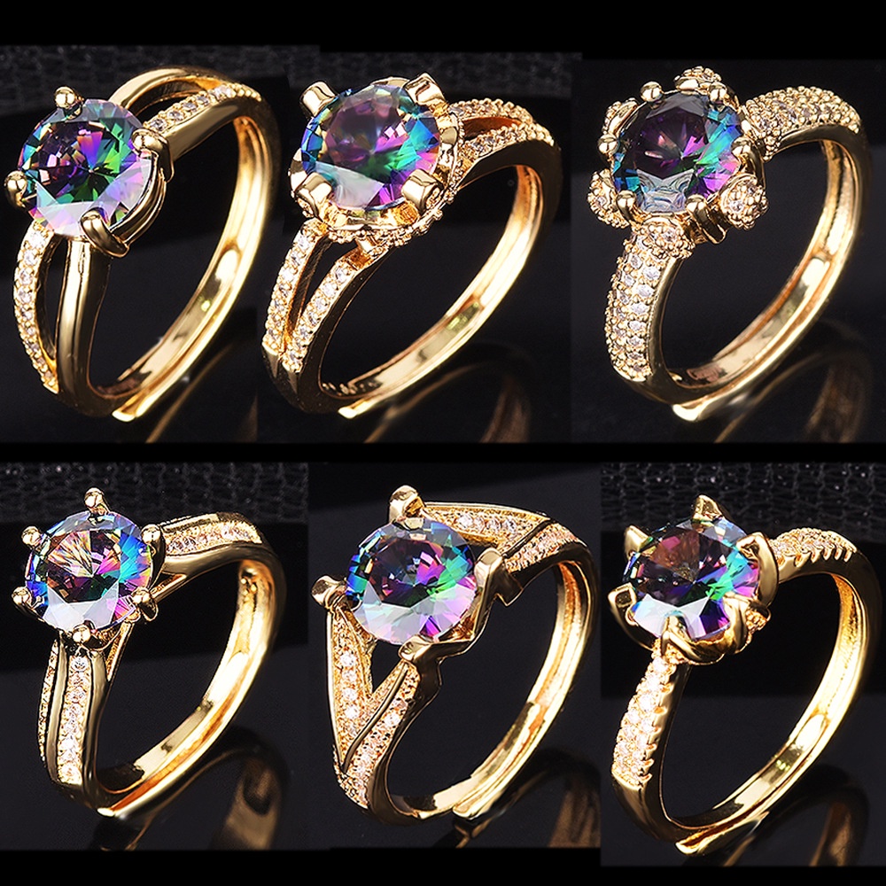 Aksesoris Perhiasan Fashion Goldkingdom Ready Stock Cincin Laser Warna-Warni Dengan Delapan Hati Dan Delapan Panah.