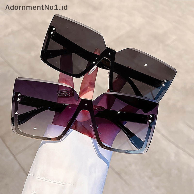 [AdornmentNo1] Fashion Square Rimless Frame Kacamata Hitam Wanita Klasik Outdoor UV400 Sunglasses [ID]