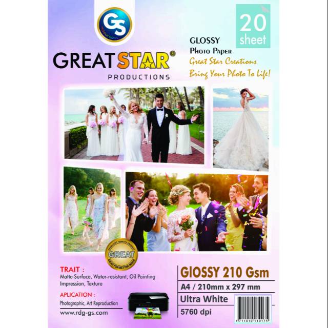 

GLOSY PHOTO PAPER 210 GSM A4/20 LEMBAR