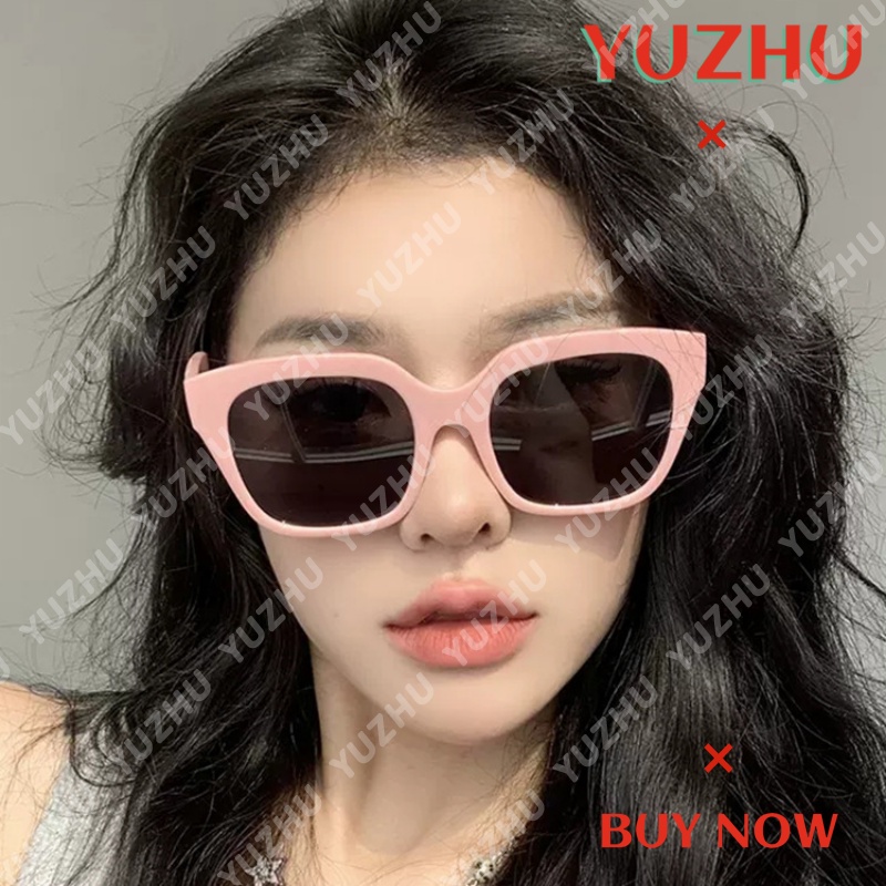 (YUZHU) Ins Gaya Kacamata Hitam Pink Hijau Untuk Wanita Musim Panas Anti UV Oversized Square Frame Sunglasses