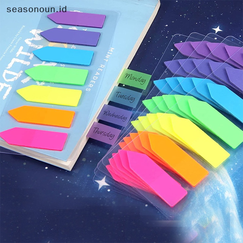 Seasonoun 20 * 7PCS Color Fluorescence Transparan Sticky Notes Memo Pad Bookmark Banner Sticky Notes Stiker Penanda Indeks Alat Tulis Kantor Sekolah.