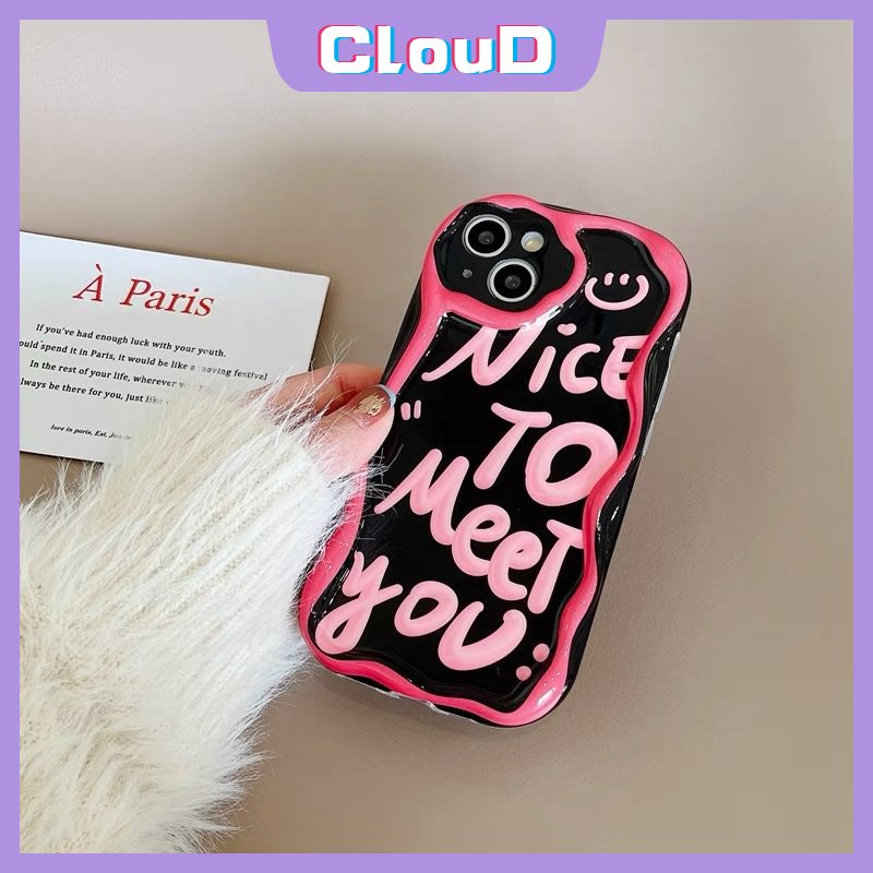 IPHONE Ins Smile Art Letter Case Kompatibel Untuk Iphone11 14 13 12 Pro Max7 6s 8 6 Plus X XR XS Max SE 2020 7plus Fashion 3D Wavy Curved Edge Shockproof Airbag Glossy Lembut Tpu Cover