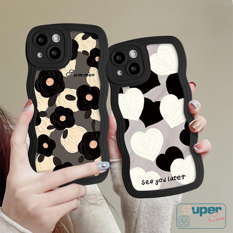 Fashion Lukisan Cat Minyak Motif Bunga Case Kompatibel Untuk iPhone 7Plus 11 Pro Max XR 13 11 14 12 Pro Max 6s 7 6 8 14 Plus X XS Max SE 2020 Art Cat Minyak Cinta Hati Tpu Lembut Bergelombang Penutup Tepi