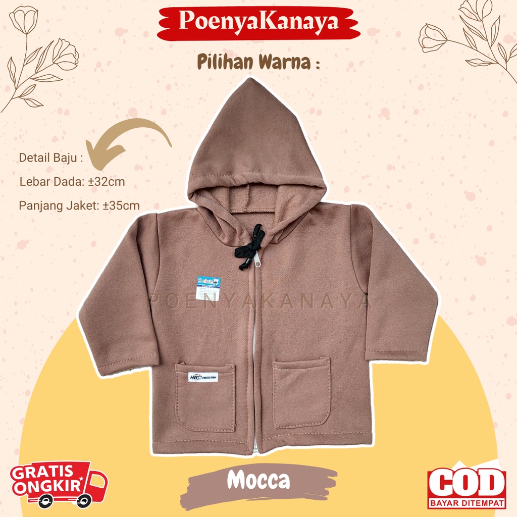 Jaket Bayi Anak fleece SAKU Resleting Kupluk Kepala POLOS HBc Size 6-18 Bulan JK09