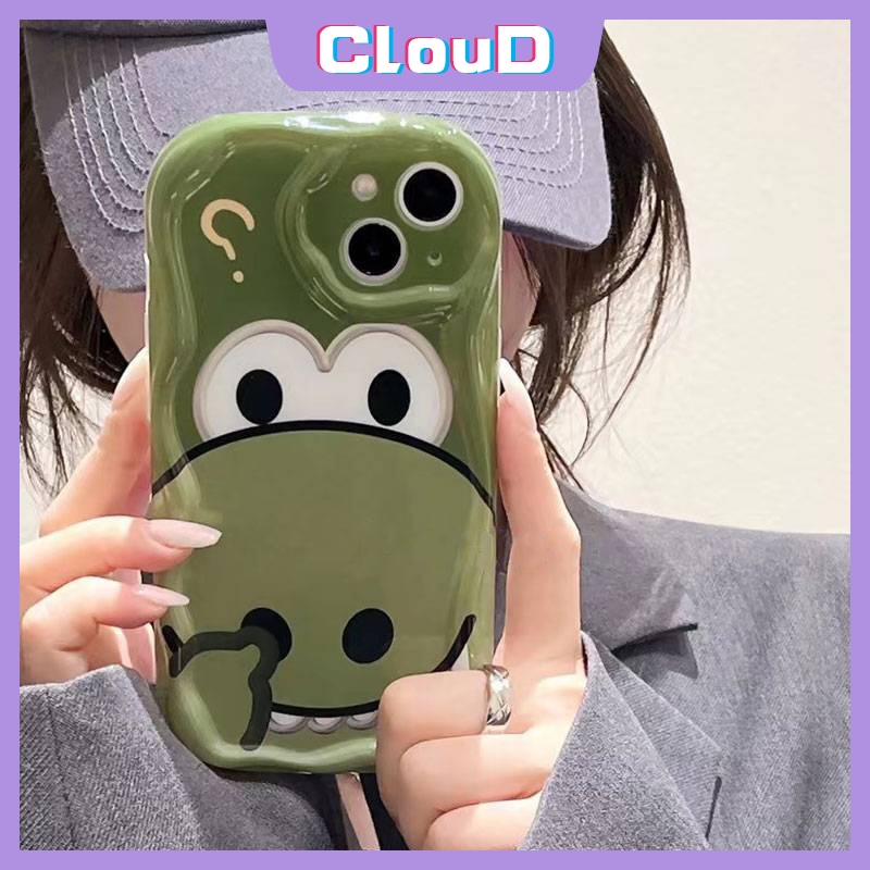 IPHONE Casing Dinosaurus Buaya Kartun Lucu Kompatibel Untuk Iphone11 12 13 14 Pro Max XR X7 8 6 6s Plus XS Max SE 2020 3D Wavy Curved Edge Soft Shockproof Airbag Glossy Cover