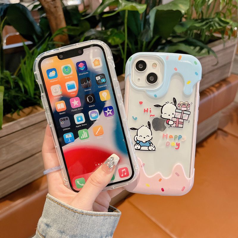 【3D Ice Cream】Summer So Cute Clear Pochacco Pink Bunny Soft Case IPhone 7 8 Plus XR XS Max 11 12 13 14 Pro Max 14 Plus for Women Girl Gift Cartoon Disney