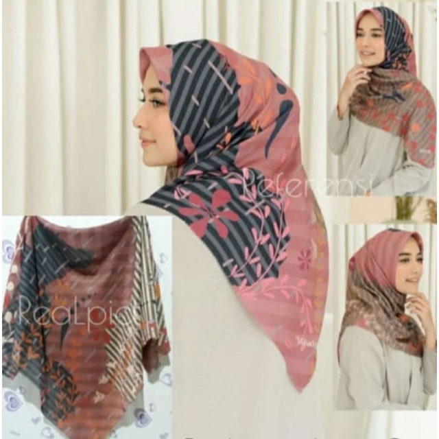 Karimake Hijab / Kerudung Segi Empat Voal Premium Printing Motif Artistic Strokes Laser Cut 110 x 110