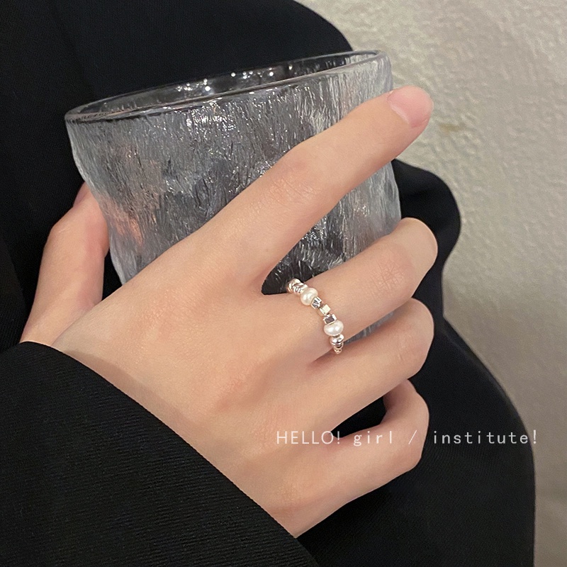 Cincin Jari Rantai Partikel Silver Mutiara Fashion Trendy Untuk Aksesoris Perhiasan Wanita