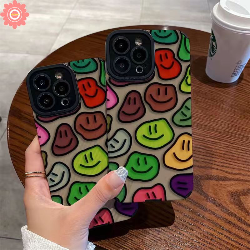 Kartun Casing Smiley Face Lucu Kompatibel Untuk iPhone 7Plus XR 11 14 12 13 Pro MAX 8Plus 78 Plus X XS MAX Tekstur Kulit Mewah Hewan Lucu Beruang Silicon Lembut Shockproof Case