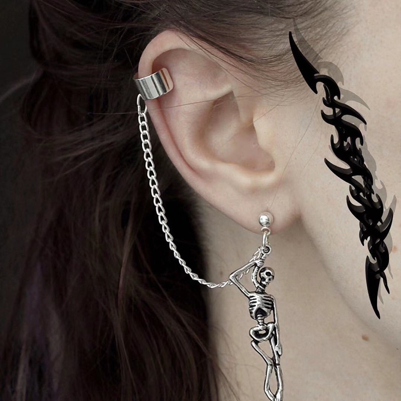 Gothic Fashion Berlebihan Gantung Skeleton Asimetris Drop Earring Untuk Wanita Punk Rock Hip-hop Anting Tengkorak Perhiasan