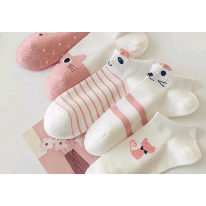 Kaos Kaki Wanita Motif Kucing Kitty Lucu K26 Kaoskaki Fashion Korea Women Sock Import