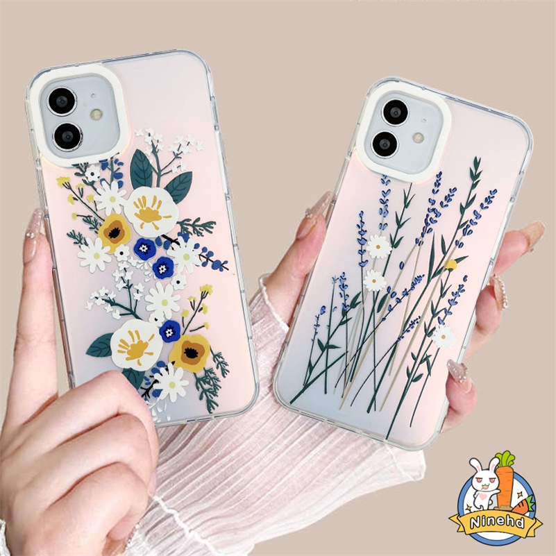 IPHONE Casing Kompatibel Untuk Iphone14 13 12 11 Pro Max X Xr Xs Max8 7 Plus SE 2020 Mewah Transparan Simple Flower Hand Anti Fingerprint Phone Case Shockproof hard Case Cover Pelindung