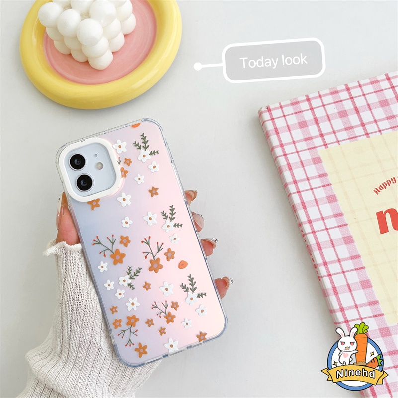 IPHONE Casing Kompatibel Untuk Iphone14 13 12 11 Pro Max X Xr Xs Max8 7 Plus SE 2020 Musim Panas Pink Bunga Kecil Casing Ponsel Akrilik Bening Silikon Keras Shockproof Soft Case Cover Pelindung