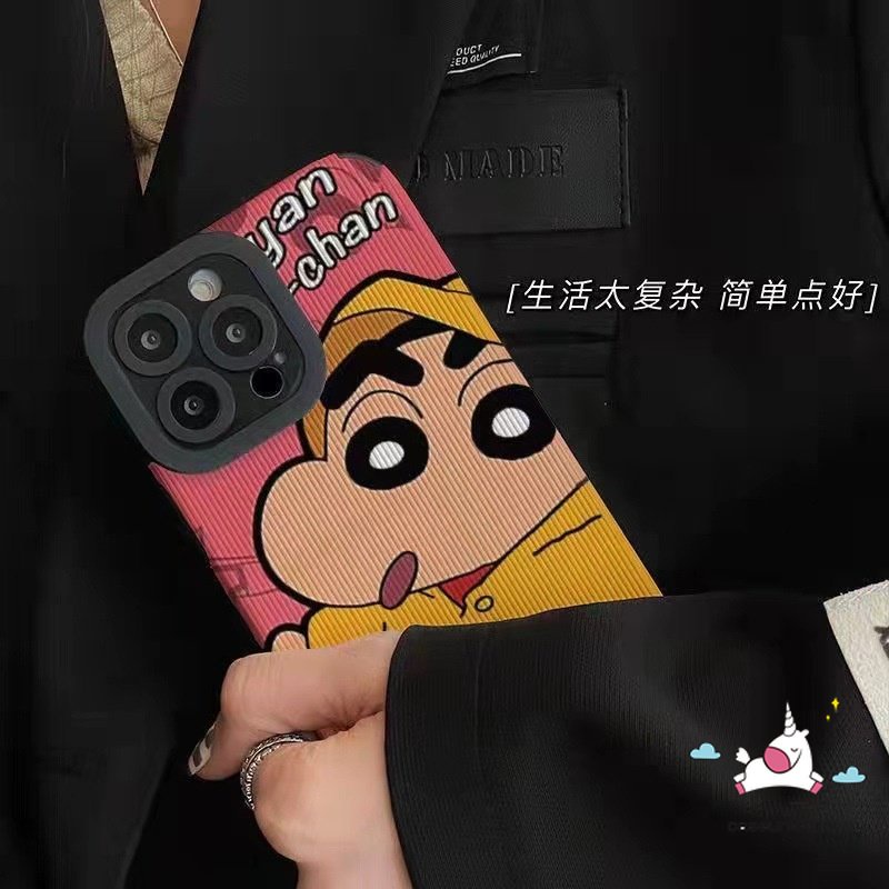 IPHONE Cute Crayon Shin-chan Kartun Stitch Phone Case Kompatibel Untuk Iphone11 14 12 13 Pro XR 7 8 Plus MAX X XS MAX Shockproof Tekstur Kulit Mewah Lembut Tpu Silicon Cover