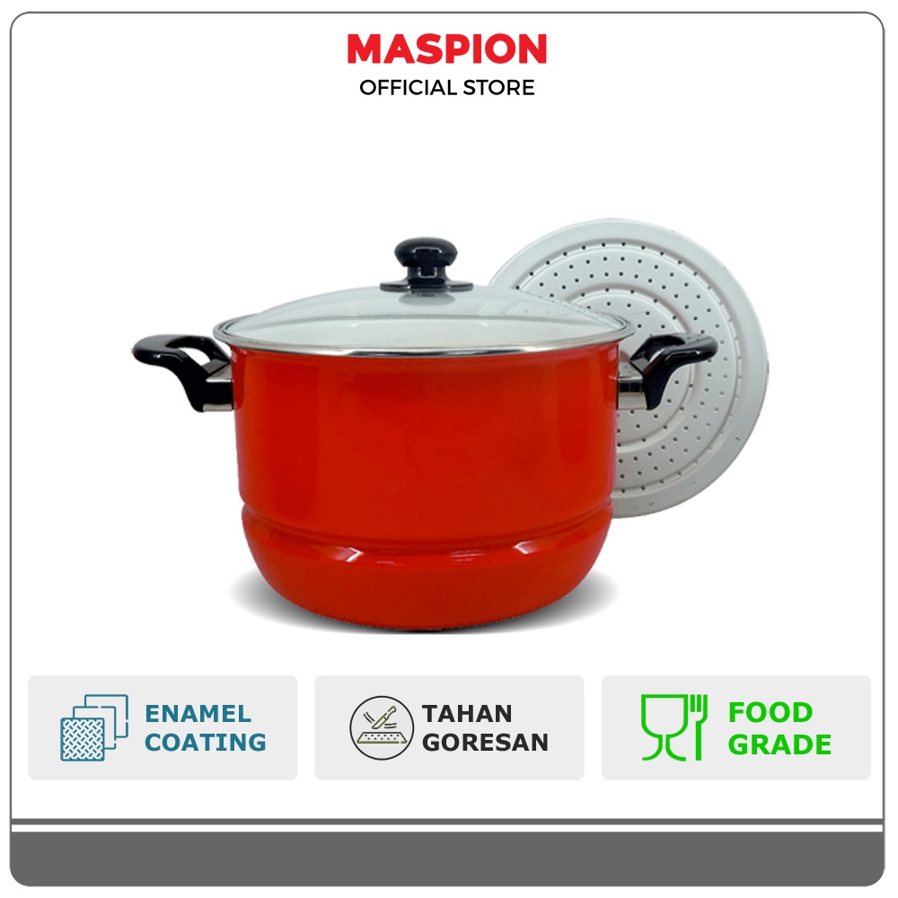 Maspion Panda Panci Enamel Stockpot Ceria Tutup Kaca 30 cm