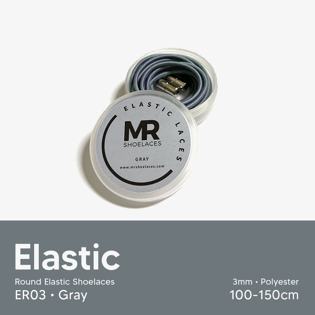 MR Shoelaces ER03 Elastic Gray (Abu - Abu) Tali Sepatu Bulat Elastis 80cm 100cm 120cm 150cm Premium Shoelaces