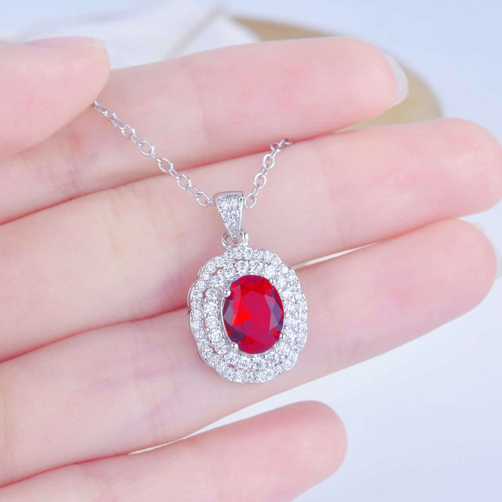 Goldkingdom Fashion Perhiasan Aksesoris Ready Stock High End Mewah Manik-Manik Tepi Oval Ruby Tourmaline Colorful Treasure Pendant Kalung Untuk Wanita