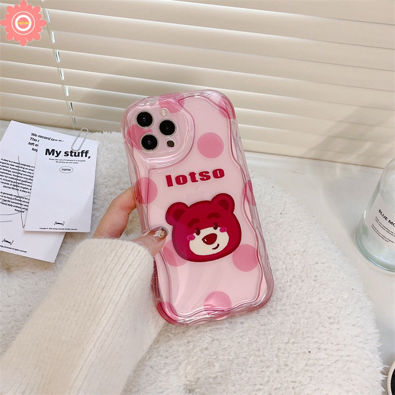 Kartun Lucu Strawberry Bear Manyo Case Untuk Redmi A1 10C 10 9A 9 9T A2 10A 9C NFC Redmi Note 11 8 9 10 11s 10S 10Pro Max POCO M3 3D Wavy Curved Edge Glossy Lembut Shockproof Cover