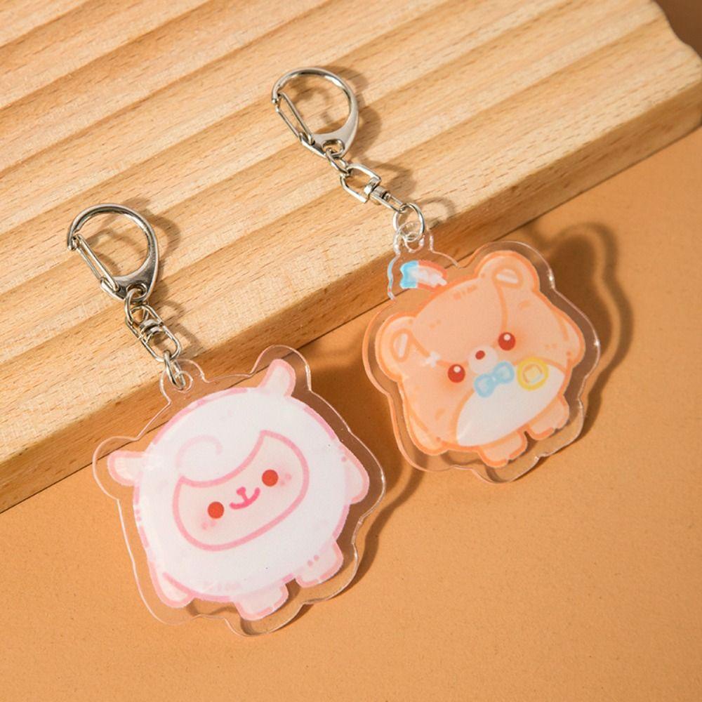 NEEDWAY Needway Egg Puff Party Keychain Koleksi Pernak Pernik Tempat Kunci Mobil Tokoh Anime Ornamen Handbag Charms Acrylic Car Keyring