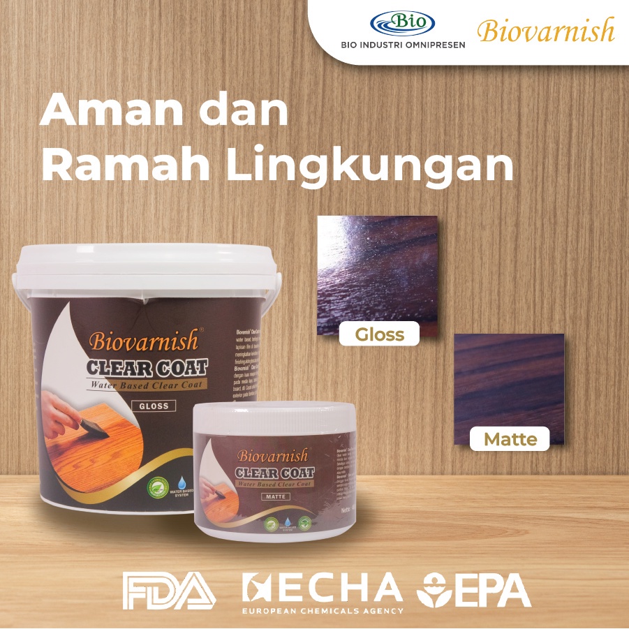 PERNIS KAYU KECIL GLOSS DAN DOFF MATTE WATERBASED - BIOVARNISH CLEAR COAT 400GR