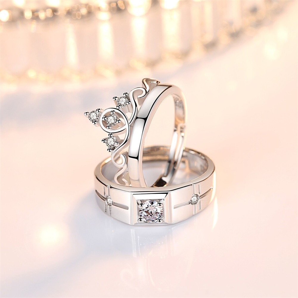 Cincin Couple Mahkota Mewah Korea Pria Wanita Pembukaan Adjustable Wedding Ring Jewelry