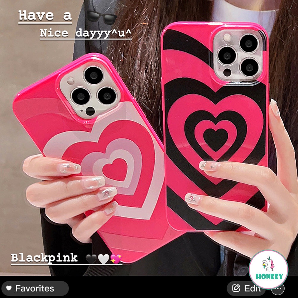 IPHONE Retro Pop Gadis Kartun Pink Hitam Love Art Phone Case Untuk Iphone14 13 12 11 Pro Max Xr Xs 7 8 Plus Case Lucu Soft Cover