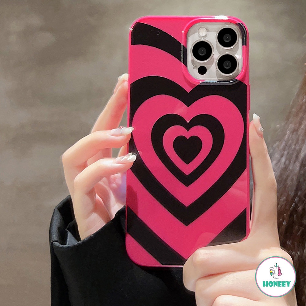 IPHONE Retro Pop Gadis Kartun Pink Hitam Love Art Phone Case Untuk Iphone14 13 12 11 Pro Max Xr Xs 7 8 Plus Case Lucu Soft Cover