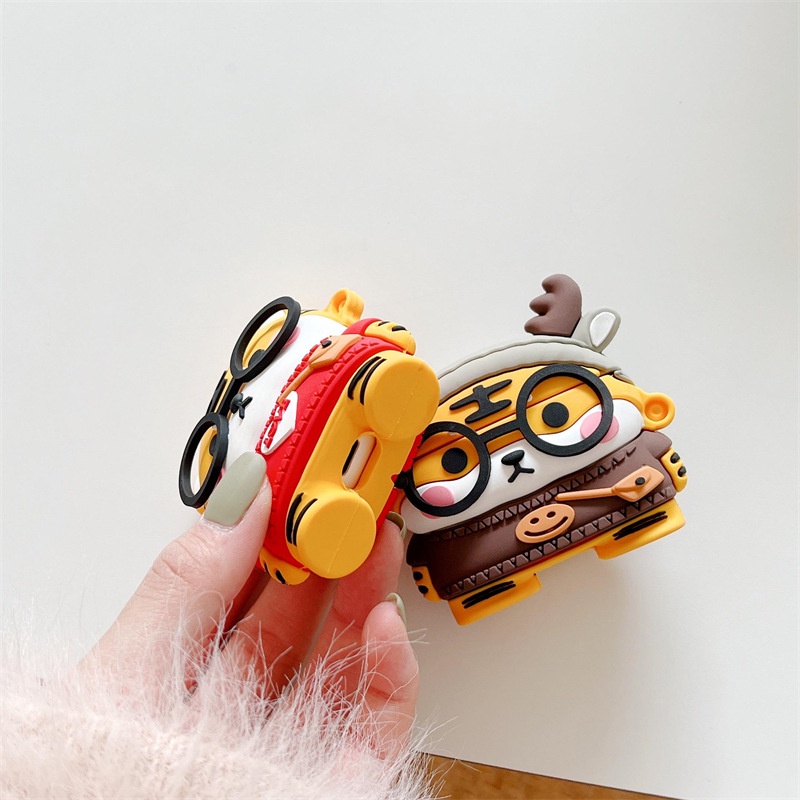 Kacamata Kartun Hewan Lucu 3D Harimau Dengan Tas Selempang Earphone Bluetooth TWS Case Pelindung Shockproof Cover Untuk Airpods 12 3 Pro i12 i10 i11 i9s inpods 12 13 Pro i13 Airpods3