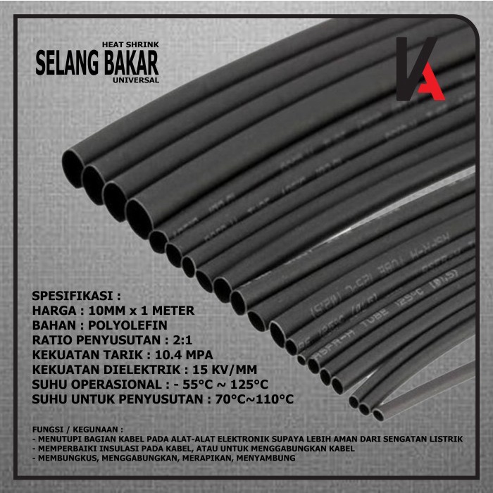 

HEAT SHRINK TUBE 10MM SELANG ISOLASI BAKAR 10 MM SELONGSONG 1 METER