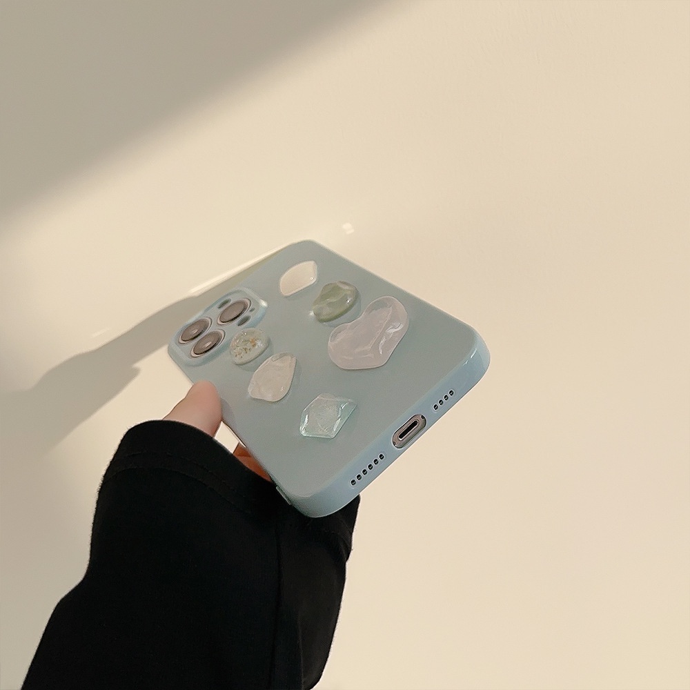 IPHONE Ins 3D Tidak Teratur Imitasi Batu Permata Kristal Aqua Biru Perlindungan Penuh Ponsel Case Cover Untuk Iphone11 12 13 14 PLUS PRO MAX