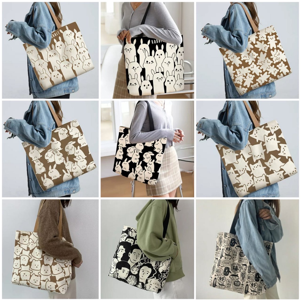 TOTEBAG KOREA WANITA FULL PRINT TOTE BAG KOREA TOTE BAG SERAT KANVAS TOTE BAG KOREA