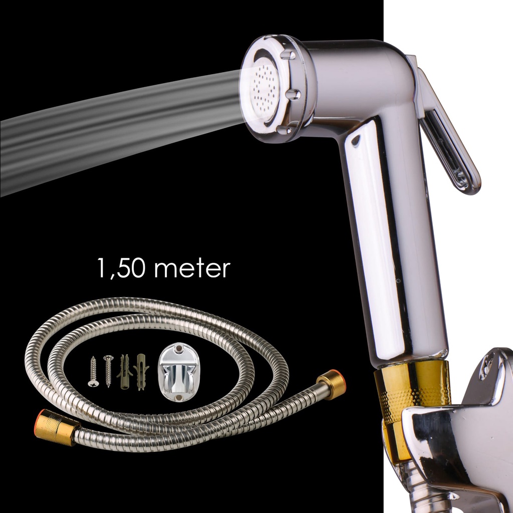 PAKET BIDET + SELANG 150CM + CANTOLAN SELANG / SESUAI FOTO / SEMPROTAN KLOSET / SELANG FLEKSIBEL KLO